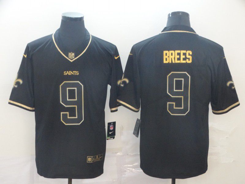 Men New Orleans Saints 9 Brees Black Retro gold character Nike NFL Jerseys